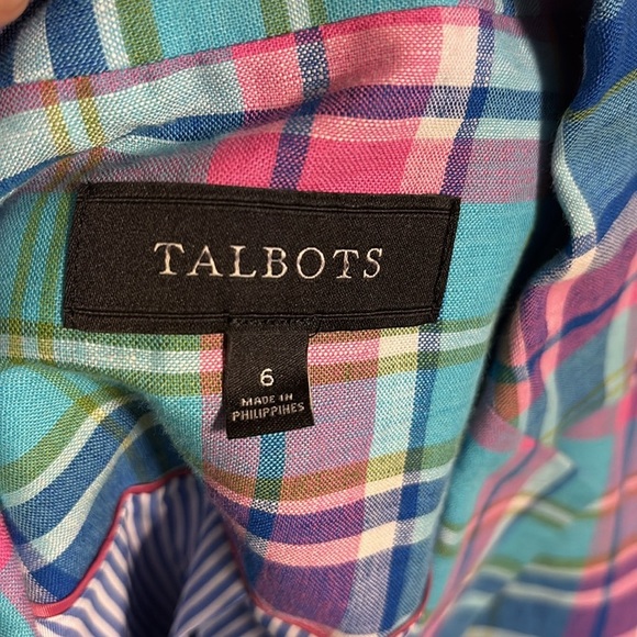 NWOT Talbots Madras linen plaid sunshine blazer 2 button front ruffle cuff 6 - Picture 5 of 17